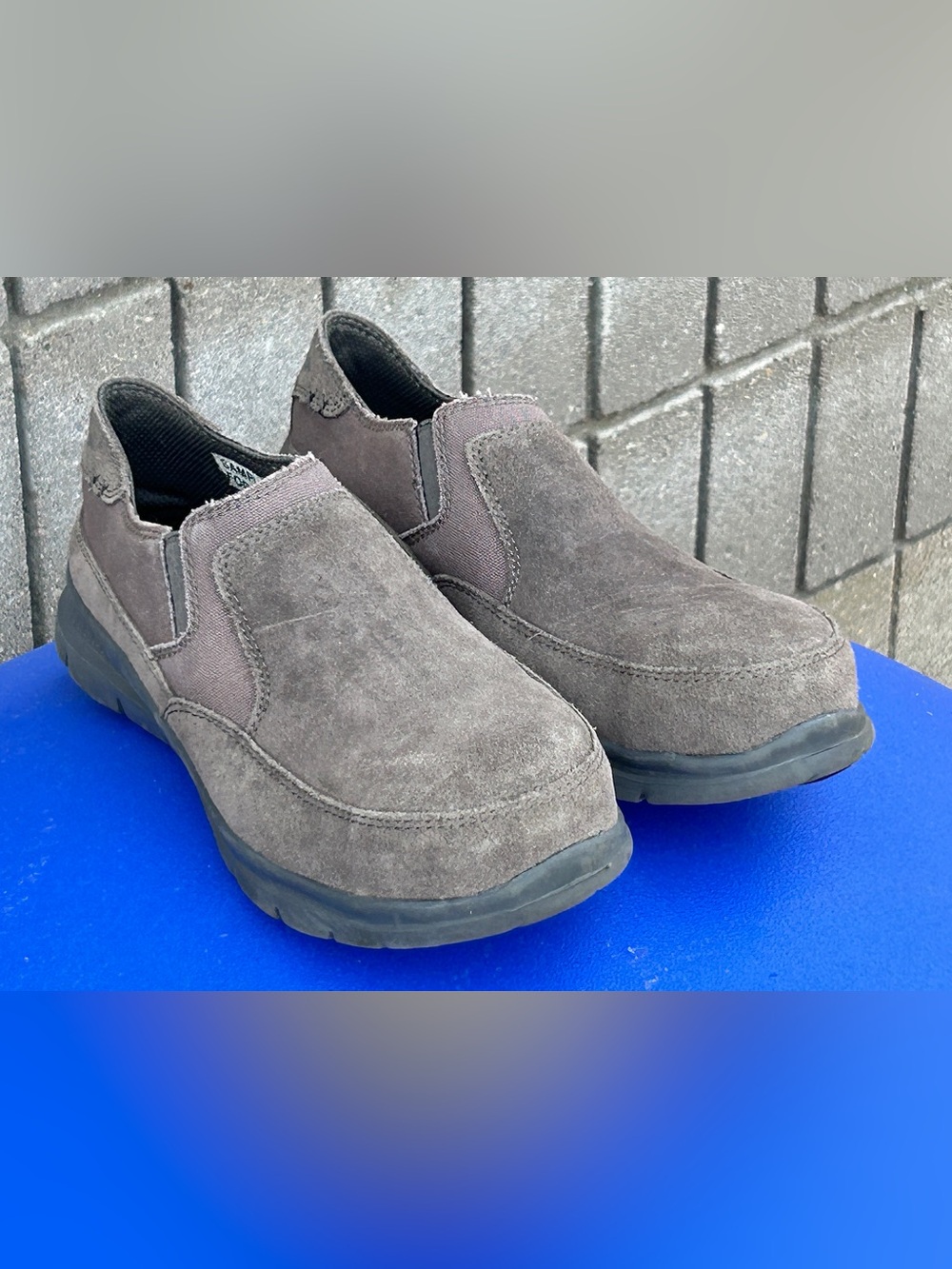 Men’s 9 Steel Toe Suede Canvas HYTEST Memory Foam Slip On Work Shoes